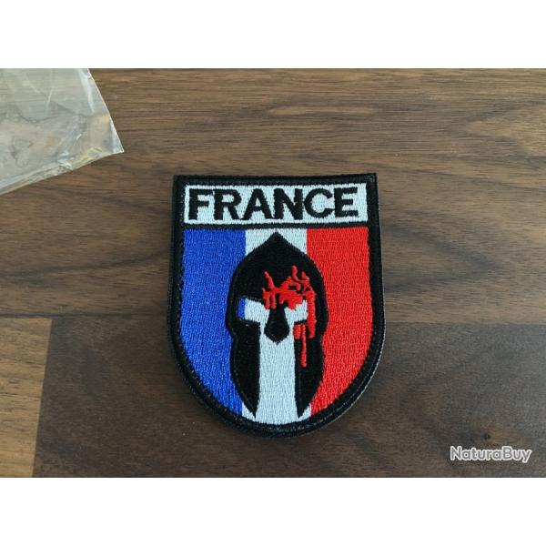 CUSSON PATCH CASQUE GREC CORINTHIEN DRAPEAU FRANCE RECTANGLE BLEU / BLANC / ROUGE - VELCRO