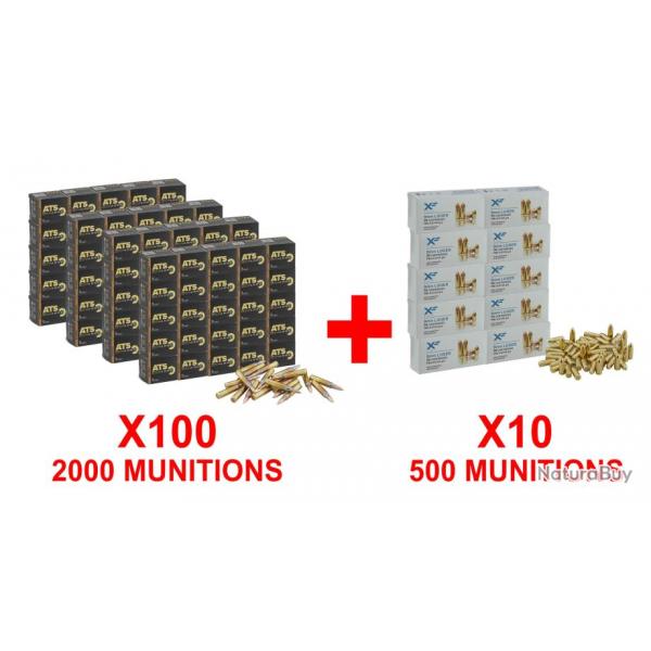 PACK 2000 ATS 5.56x45 55gr FMJ + 500 munitions ATS 9x19 mm 124gr FMJ !B! PACK 2000 ATS 5.56 FMJ 55 G