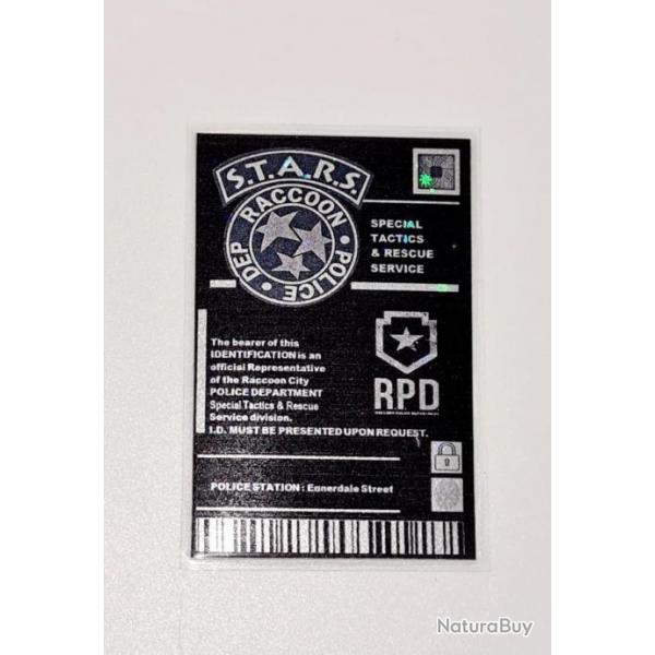 NOUVEAU! BADGE HOLOGRAPHIQUE MOTIFS ETOILES RESIDENT EVIL STARS RACCOON POLICE BIOHAZARD.