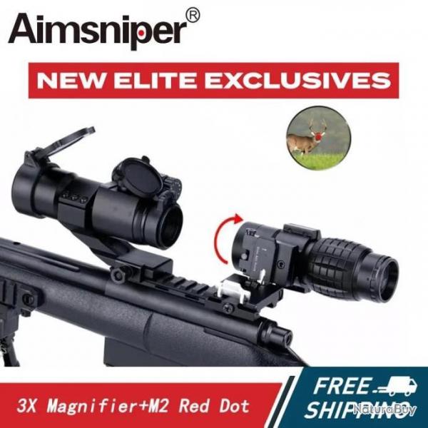 AIMSNIPER M2 VISEUR POINT ROUGE TACTIQUE + LOUPE 3X PAIEMENT EN 3 OU 4 FOIS -!