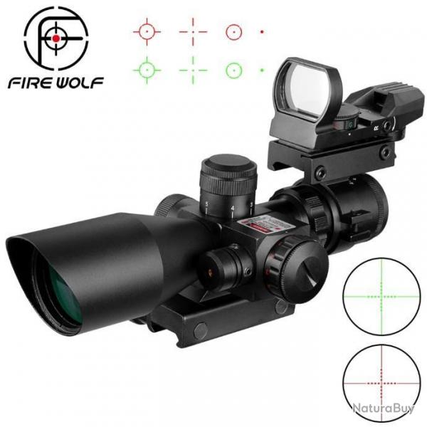 FIRE WOLF Combo Viseur + Lunette 2.5-10x40 + Laser -