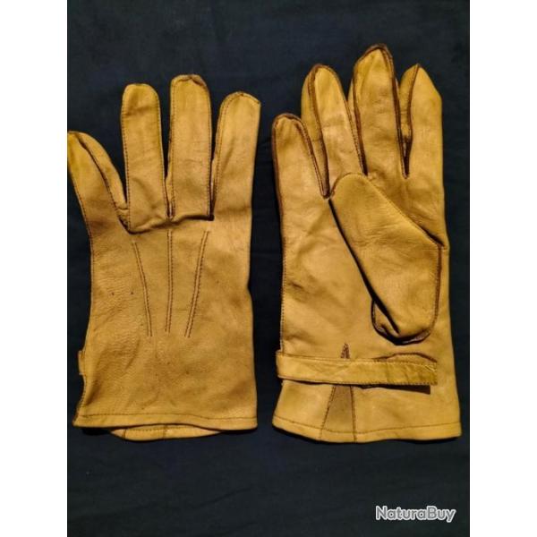 Gants cuir fauve parachutiste U.S. en grande taille + bretelles WH de seconde guerre mondiale T.B.E.