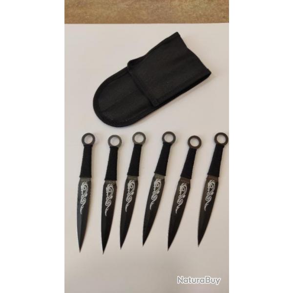 6 KUNAI ACIER EN ETUI CORDURA