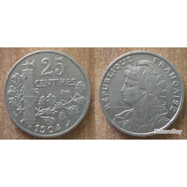 France 25 Centimes 1904 Patay Piece  Francs Franc Centime Centimes