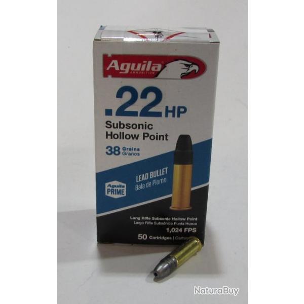 lot de 500 CARTOUCHES 22LR AGUILA SUBSONIC HOLLOW POINT 38 GRAINS PLOMB