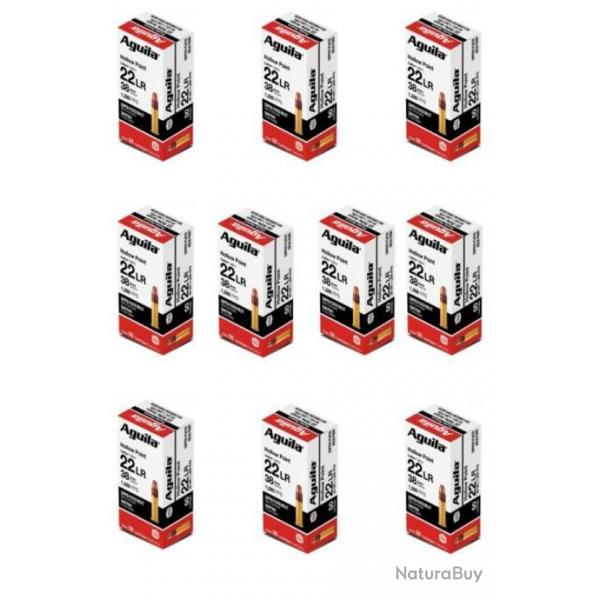 Lot de 10 botes de 50 cartouches Aguila 22 LR 38 Gr HV HP - Braderie Automne