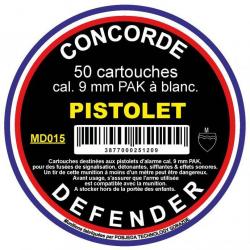 Boîte de 50 cartouches cal. 9 mm PAK à Blanc - Concorde Defender - Braderie Eté