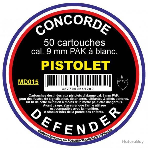 Bote de 50 cartouches cal. 9 mm PAK  Blanc - Concorde Defender - Braderie Automne