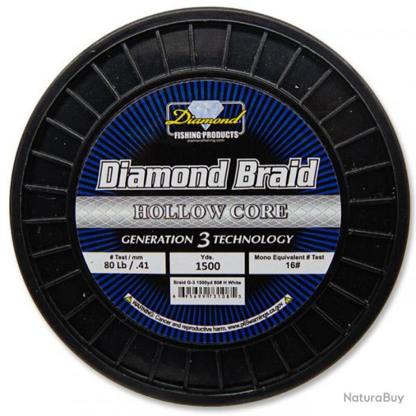 Tresse Diamond Braid Hollow Core Generation 3 80lb Blanc 1371 m (1500 Yds)