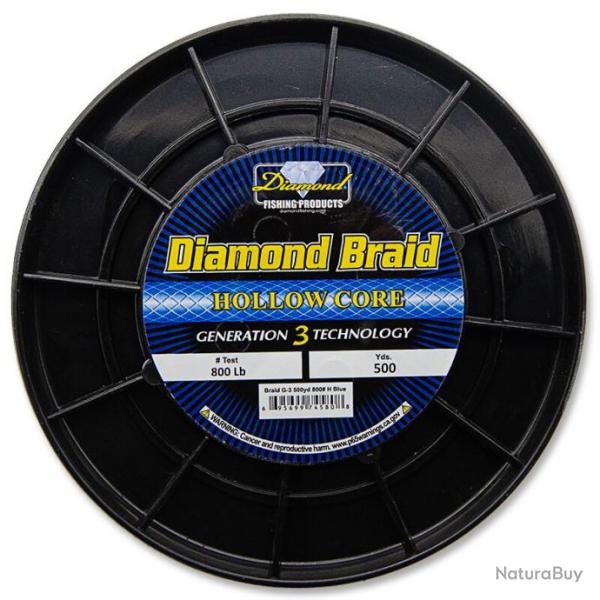 Tresse Diamond Braid Hollow Core Generation 3 Bleu 800lb 457 m (500 Yds)