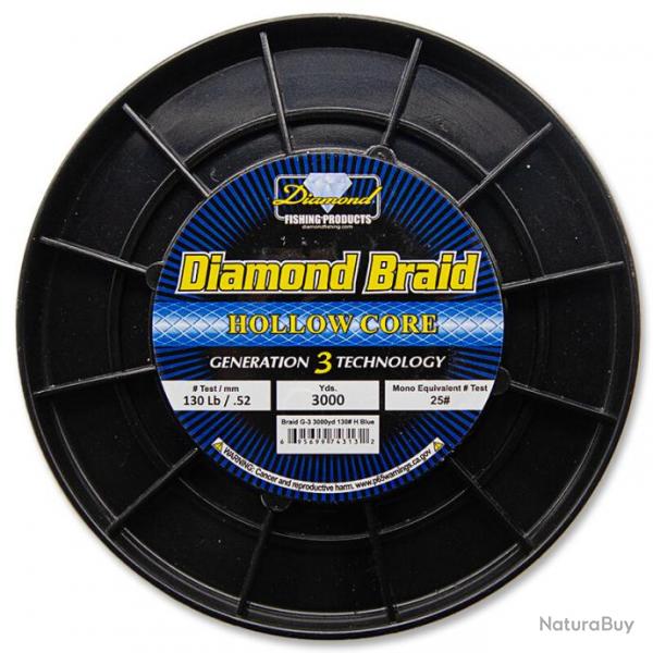 Tresse Diamond Braid Hollow Core Generation 3 Bleu 130lb 2750 m (3000 Yds)