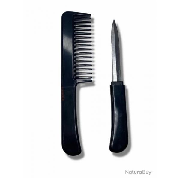 Peigne  cheveux noir self defense avec couteau cach