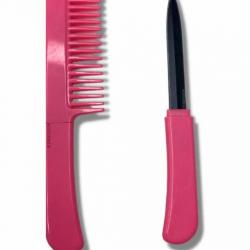 Peigne à cheveux rose self defense avec couteau caché