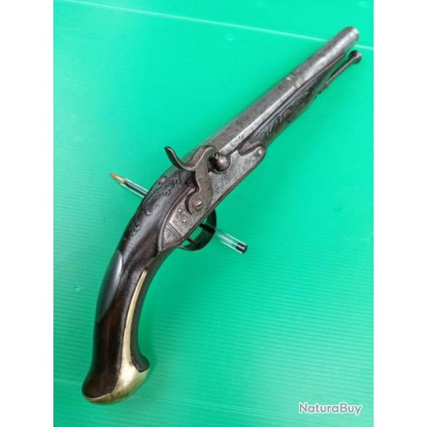 ANCIEN  PISTOLET A SILEX 1ER EMPIRE  TRANSFORME A PERCUSSION  .  COMPLET  MECANIQUEMENT FONCTIONNEL