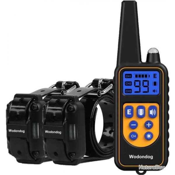 Ensemble de 2 Colliers de Dressage pour Chiens IPX6 Vibration Son Choc Statique LED Porte 1000m