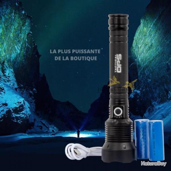 Lampe torche LED rechargeable ultra puissante 10 000 lumens 3 modes zoom et dragonne - Tactical Ops