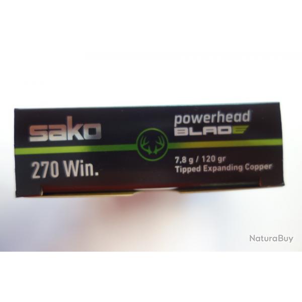 1 BOITE DE 20 BALLES SAKO POWERHEAD BLADE TEC CAL 270 WIN 120GR 8G