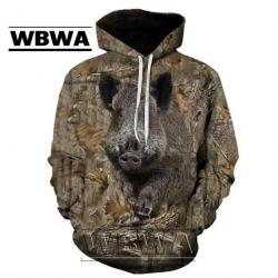 WBWA Sweat Flocage 3D Avec Tête De Sanglier R169 -