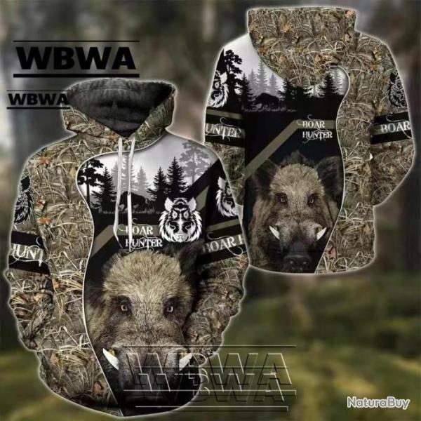 WBWA Sweat Flocage 3D Avec Tte De Sanglier W2976 -