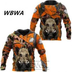 WBWA Sweat Flocage 3D Avec Tête De Sanglier R736