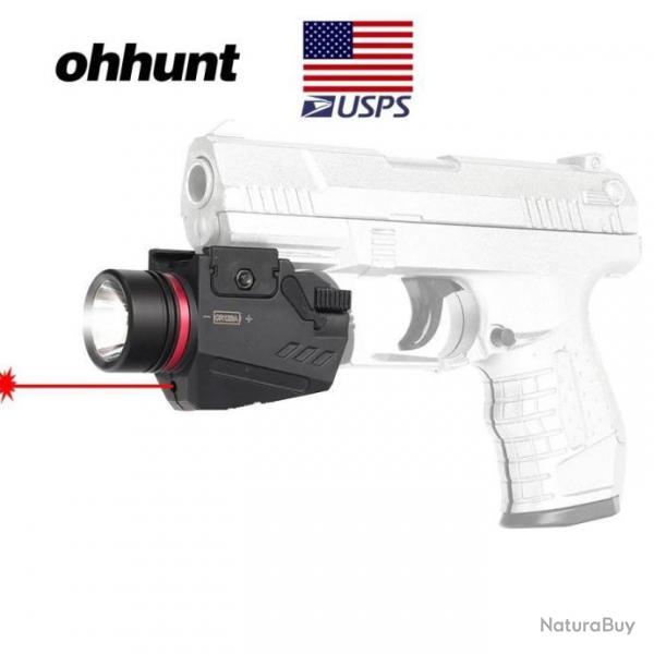 Ohhunt Mini Lampe pour Pistolet 150 Lumens Montage 20MM Laser Rouge-