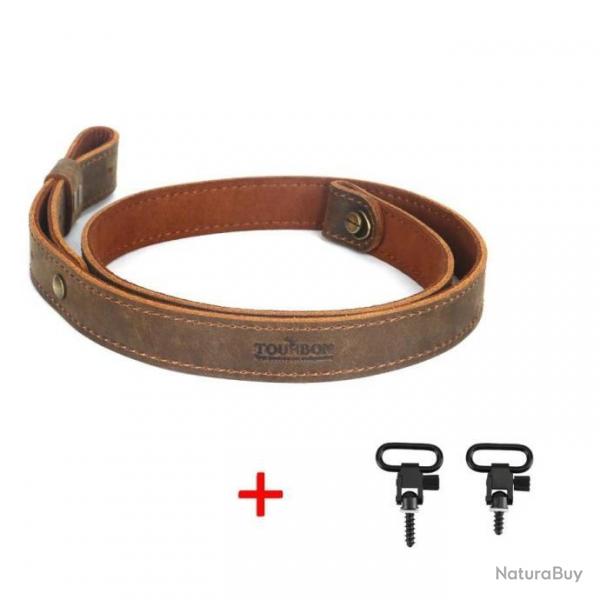 Tourbon Sangle D'paule Marron En Cuir De Vache Avec 2 Attaches -