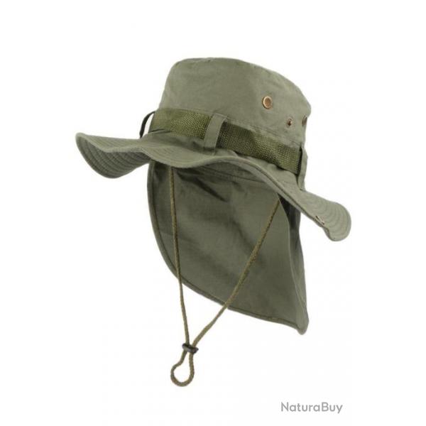 Chapeau Bob Safari Vert Kaki Lien Serrage et Protege Nuque Taille unique Vert