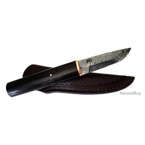 Couteau de Chasse Acier Damas Rose Clbre Forgeron Danois POUL STRANDE manche en bne de Gabon !