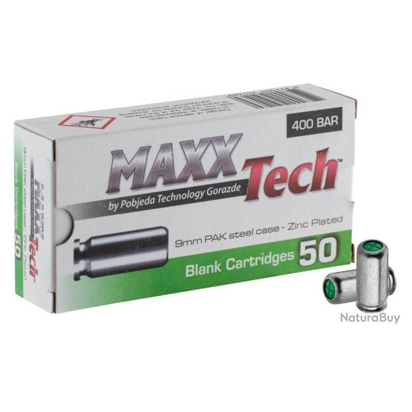 BOTE DE 50 MUNITIONS CAL. 9 MM PAK  BLANC MAXXTECH