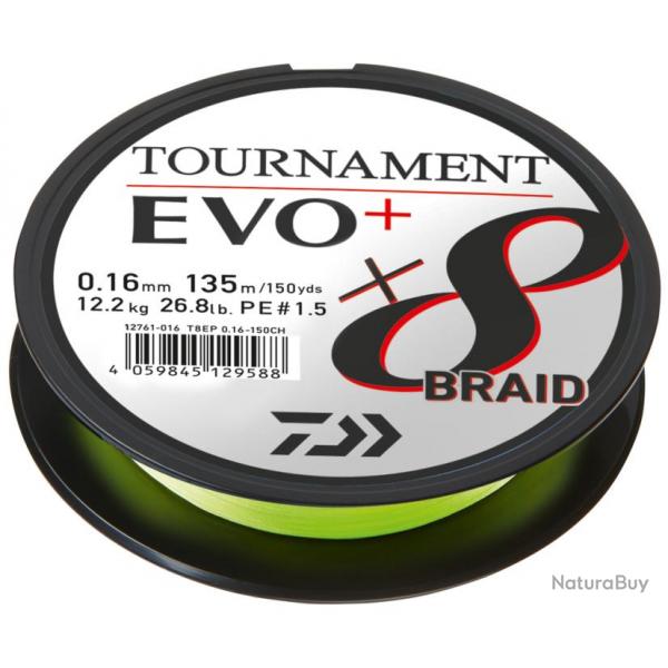 Tresse Daiwa Tournament Evo+ 8brins 135m - Chartreuse 8/100-4,9KG