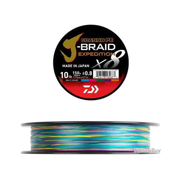 Tresse Daiwa J-Braid Expedition X 8 150M - Multicolor 6/100-5KG