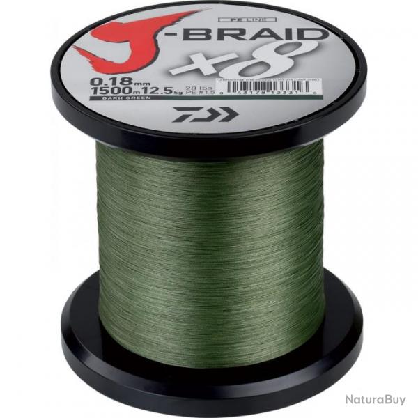 Tresse Daiwa J-Braid X 8 1500M - Verte 28/100-26,5KG