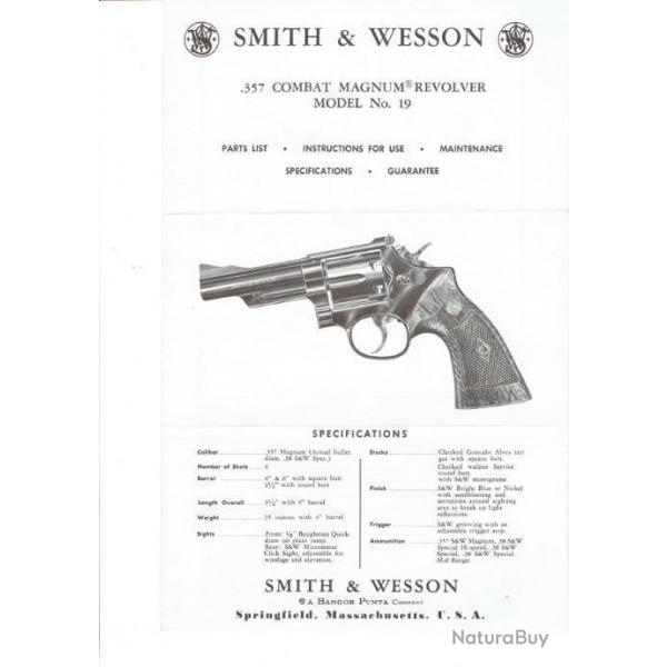 notice SMITH WESSON modle 19 (envoi par mail) - VENDU PAR JEPERCUTE (m2018)