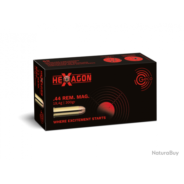 MUNITIONS GECO CALIBRE .44 REM MAG HEXAGON 19,4g/300gr BOTE DE 50 (Copie) 1 boite ( 50 munitions )