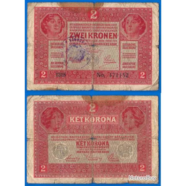 Autriche Hongrie 2 Couronne 1917 Billet Surcharge