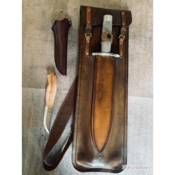 pieux de chasse artisanal dmontable 2 / fourreau cuir + skinner offert