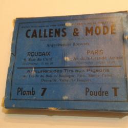 Ancienne Boite de 10 cartouches Vernis calibre 12/65 Plomb 7 CALLENS & MODE ROUBAIX PARIS