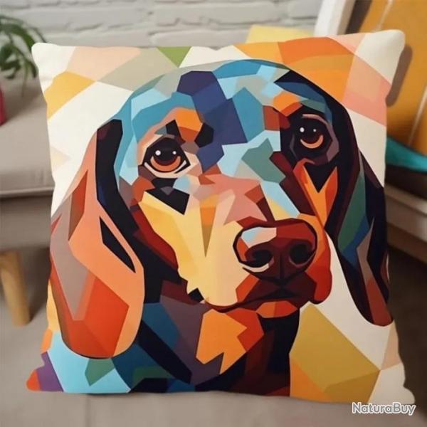 2x Housse de coussin lot de 2 juste de dcoration de coussin 45x45cm Motif teckel. A