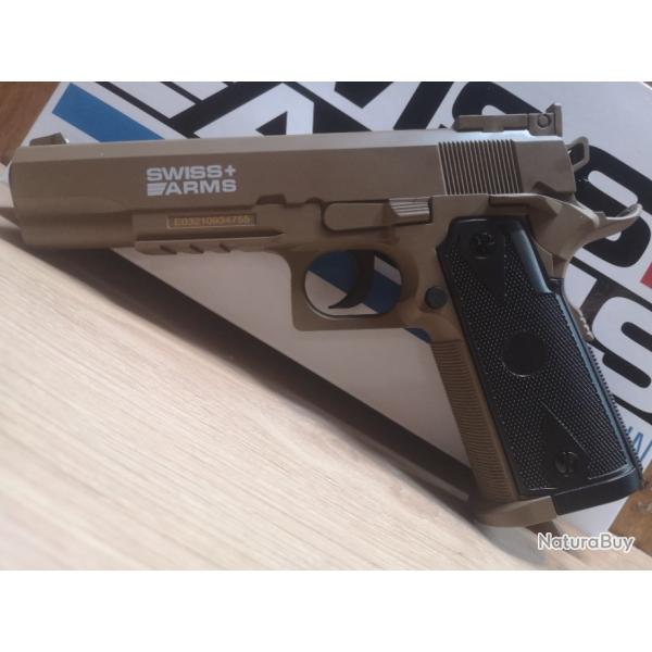 P1911 match CO2 Tan semi auto Swiss Arms bille 4.5mm (2 joules)