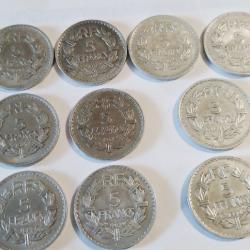 10 pièces 5 Francs de 1945 à 1950