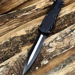Couteau automatique OTF noir lame en acier inoxydable bicolore