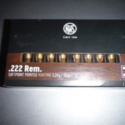 1 boite neuve de 20 munitions RWS 222  TMS (soft point pointed) 3,24 grammes ou 50 grains
