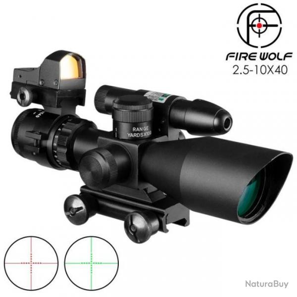 Lunette FIRE WOLF 2.5-10x40 Avec laser vert paiment 3 ou 4 fois sans frais