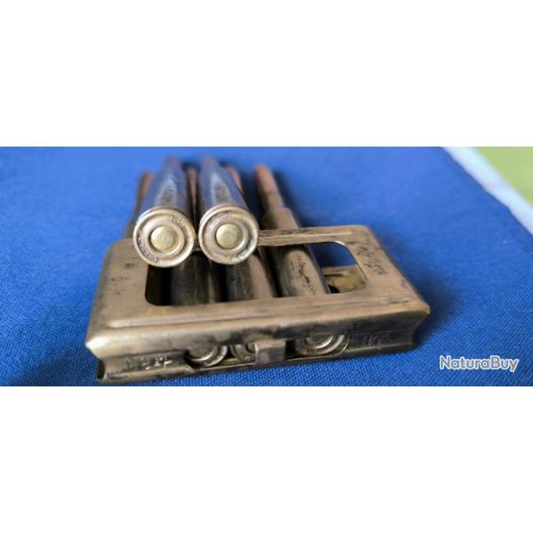 COLLECTOR !  BALLES MUNITIONS ORIGINALES WW1 CARCANO 6.5 X 52 TEL QUE SUR LA PHOTO AVEC SON CLIP