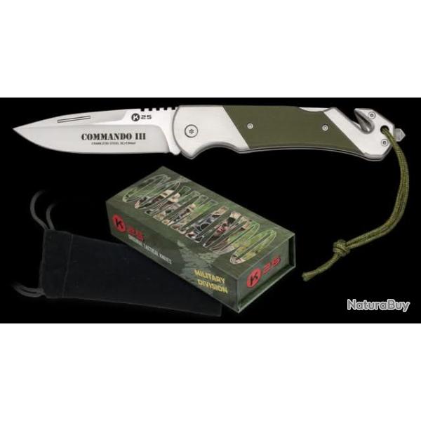 K25 18701 Couteau pliant de survie , commando - sauvetage