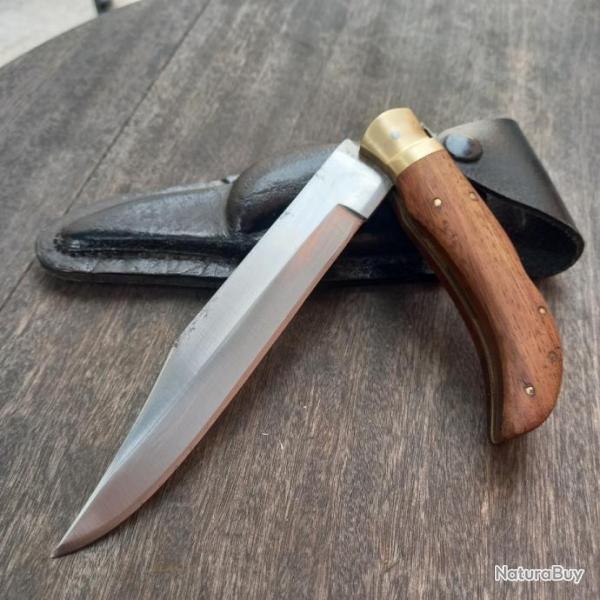 Ancien Couteau de Chasse  la d estaing Laguiole Manche en Bois avec tui en cuir