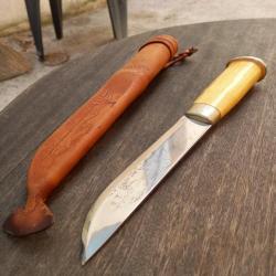 Grand Couteau PUUKKO FINLANDAIS J.MARTTIINI LAPINLEUKU avec Fourreau en cuir Manche en Bois