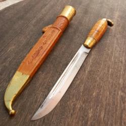 Grand Couteau PUUKKO Tête de Cheval de KAUHAVA FINLAND Manche en Cuir avec Fourreau en cuir