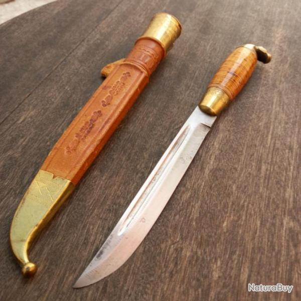 Grand Couteau PUUKKO Tte de Cheval de KAUHAVA FINLAND Manche en Cuir avec Fourreau en cuir