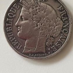 Pièce 5 francs Cérès argent 1851 Dieu protége la France sur la tranche